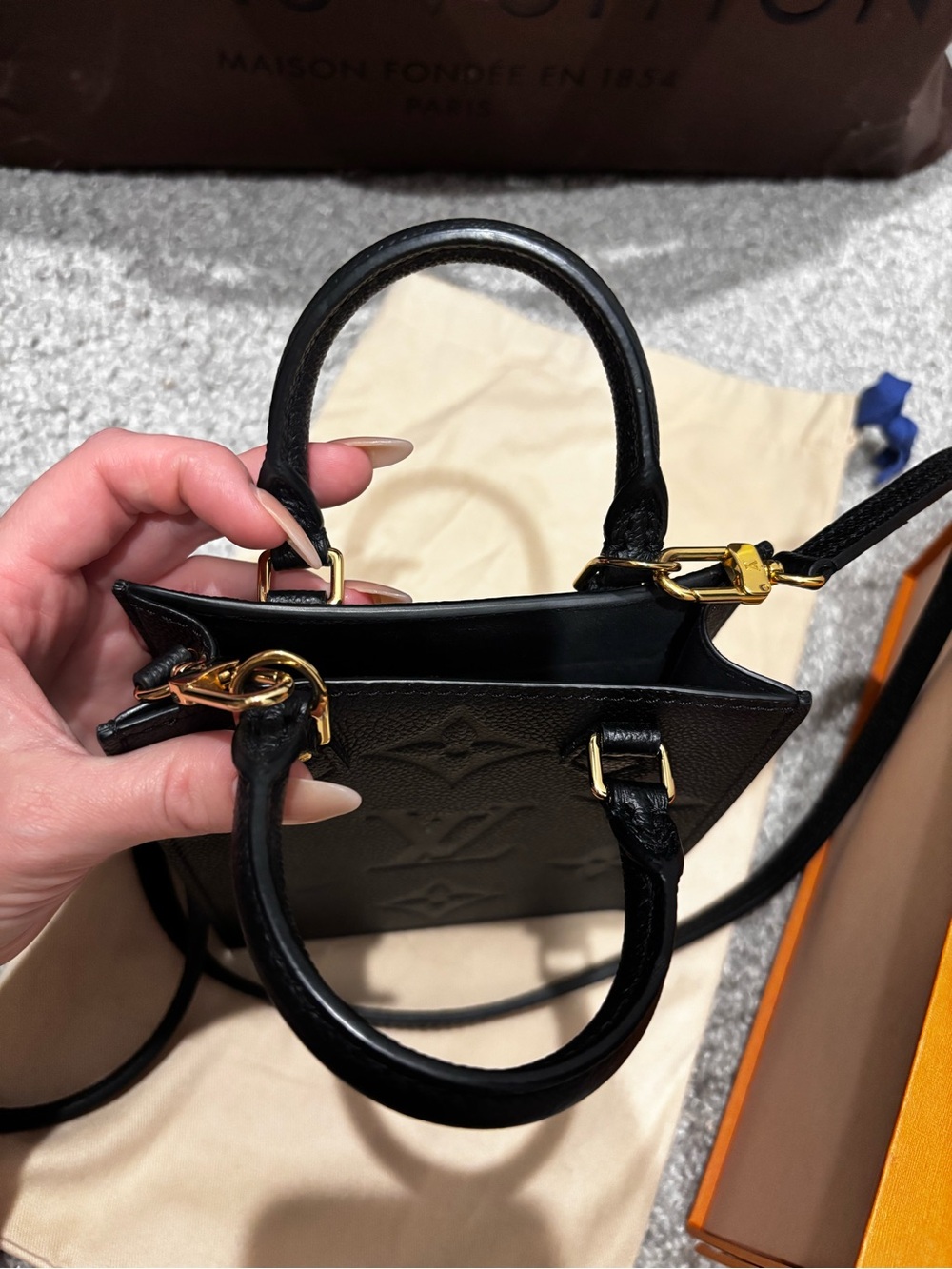 Louis Vuitton Black Embossed Mini Tote with Removable Strap - Picture 8 of 11